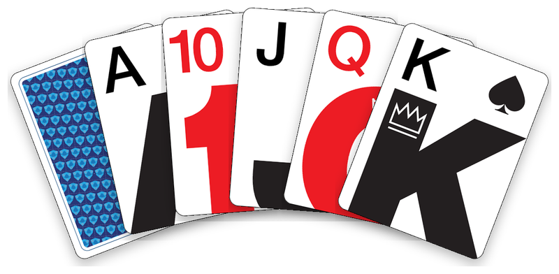 The Modern deck: its card back, then the ace, ten, jack, queen and king.