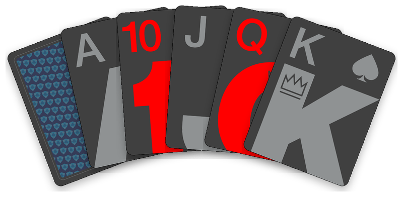 The Modern Night deck: its card back, then the ace, ten, jack, queen and king.