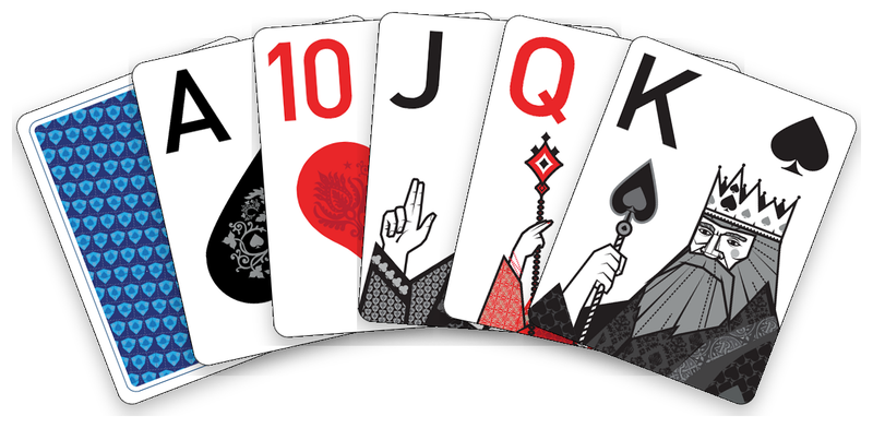 The Royal deck: its card back, then the ace, ten, jack, queen and king.