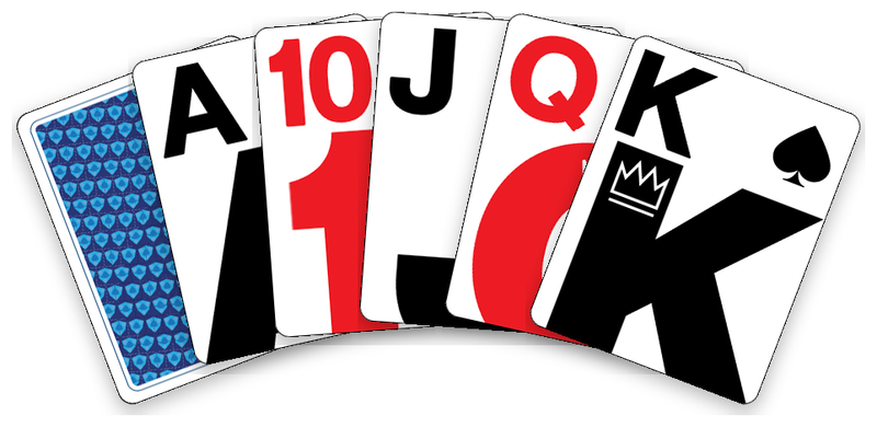 The Modern deck: its card back, then the ace, ten, jack, queen and king.